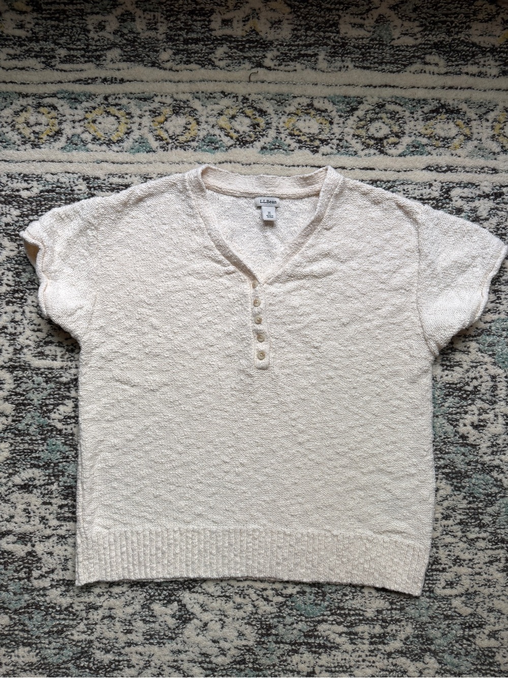 L.L.Bean Textured Knit Henley Sweater Top